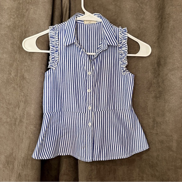 NWOT HAYDEN Girls Blue Stripe Sleeveless Button Top (M) - Picture 6 of 10
